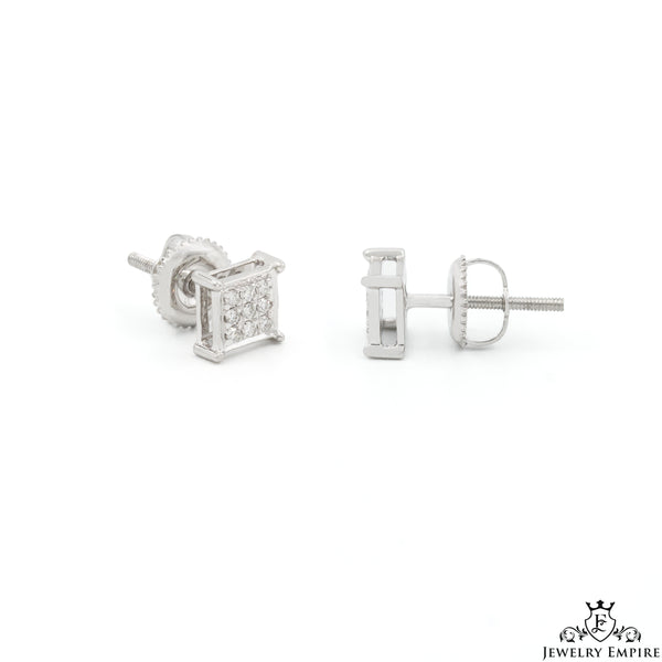 5mm White Gold Square Micro Pave Cluster VS Diamond Earrings