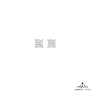 5mm White Gold Square Micro Pave Cluster VS Diamond Earrings