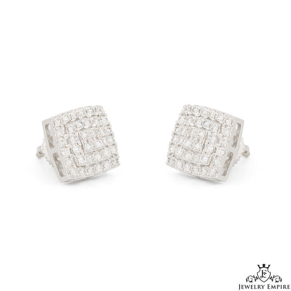 Square White Gold Cluster VS Diamond Earrings